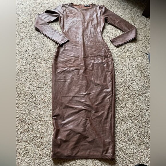 Naked Wardrobe Brown Long Sleeve bodycon Dress size M - Picture 4 of 8